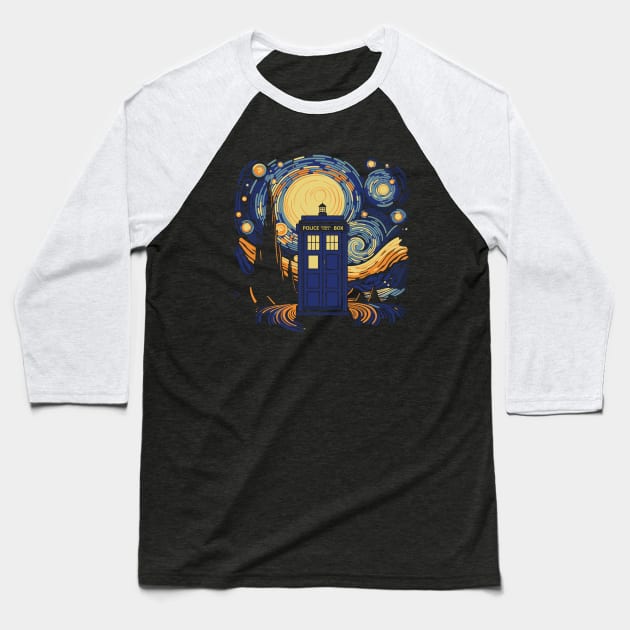 Tardis Van Gogh Baseball T-Shirt by DesignedbyWizards